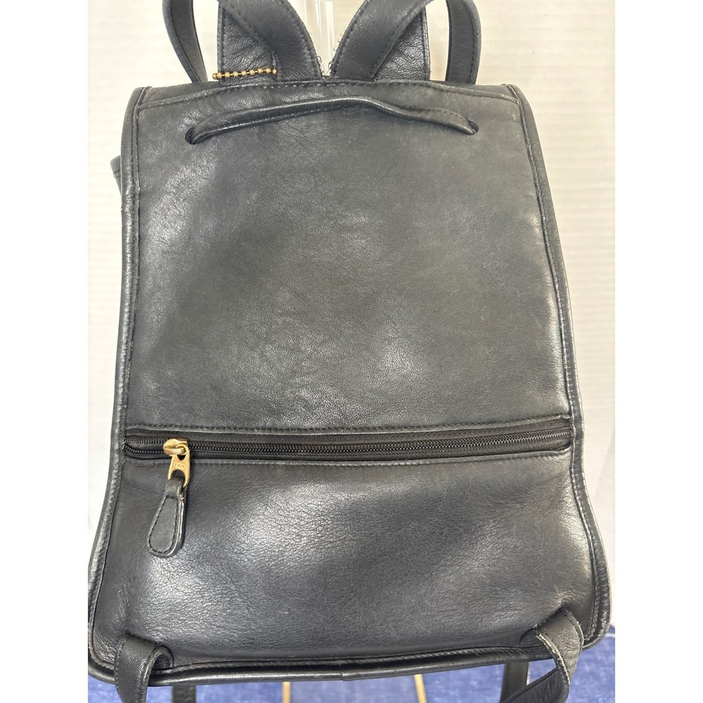 Coach Vintage Black Leather Backpack Turnlock Drawstring Small Bag 9960 - Picture 5 of 12